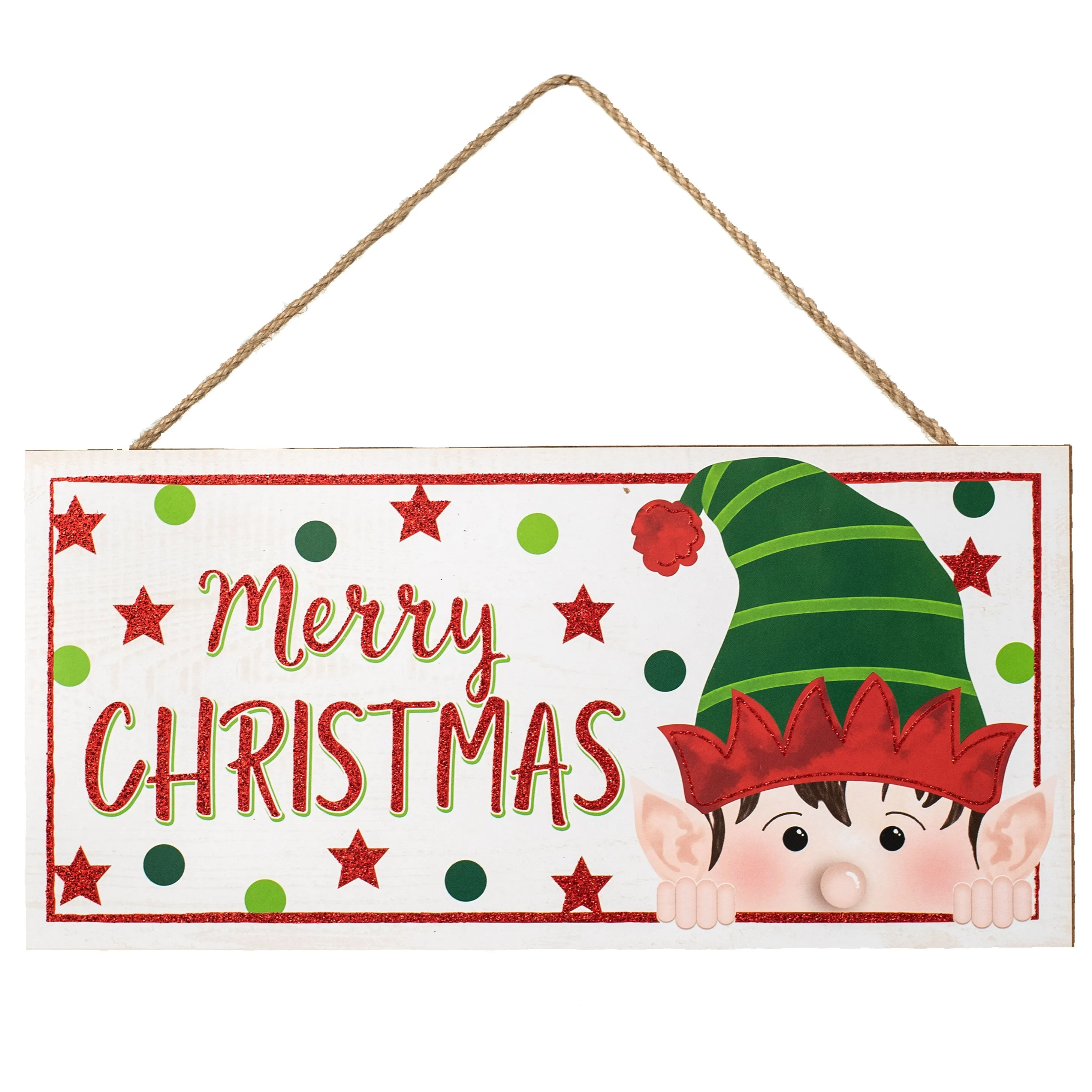 12" Wooden Sign: Christmas Glitter Peeking Elf