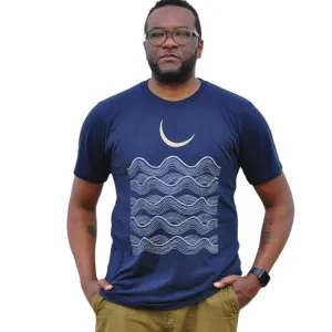 (20% Off) Crew Neck - Navy - Full Fathoms Moon Ocean Waves (Small - Last Ones!) by Blackbird Supply Co.