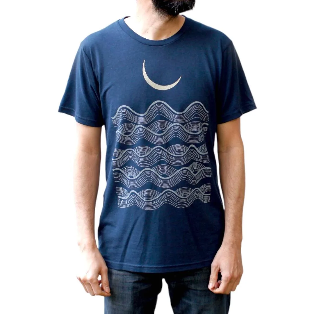 (20% Off) Crew Neck - Navy - Full Fathoms Moon Ocean Waves (Small - Last Ones!) by Blackbird Supply Co.