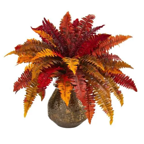 20" Autumn Boston Fern Artificial Plant in Planter