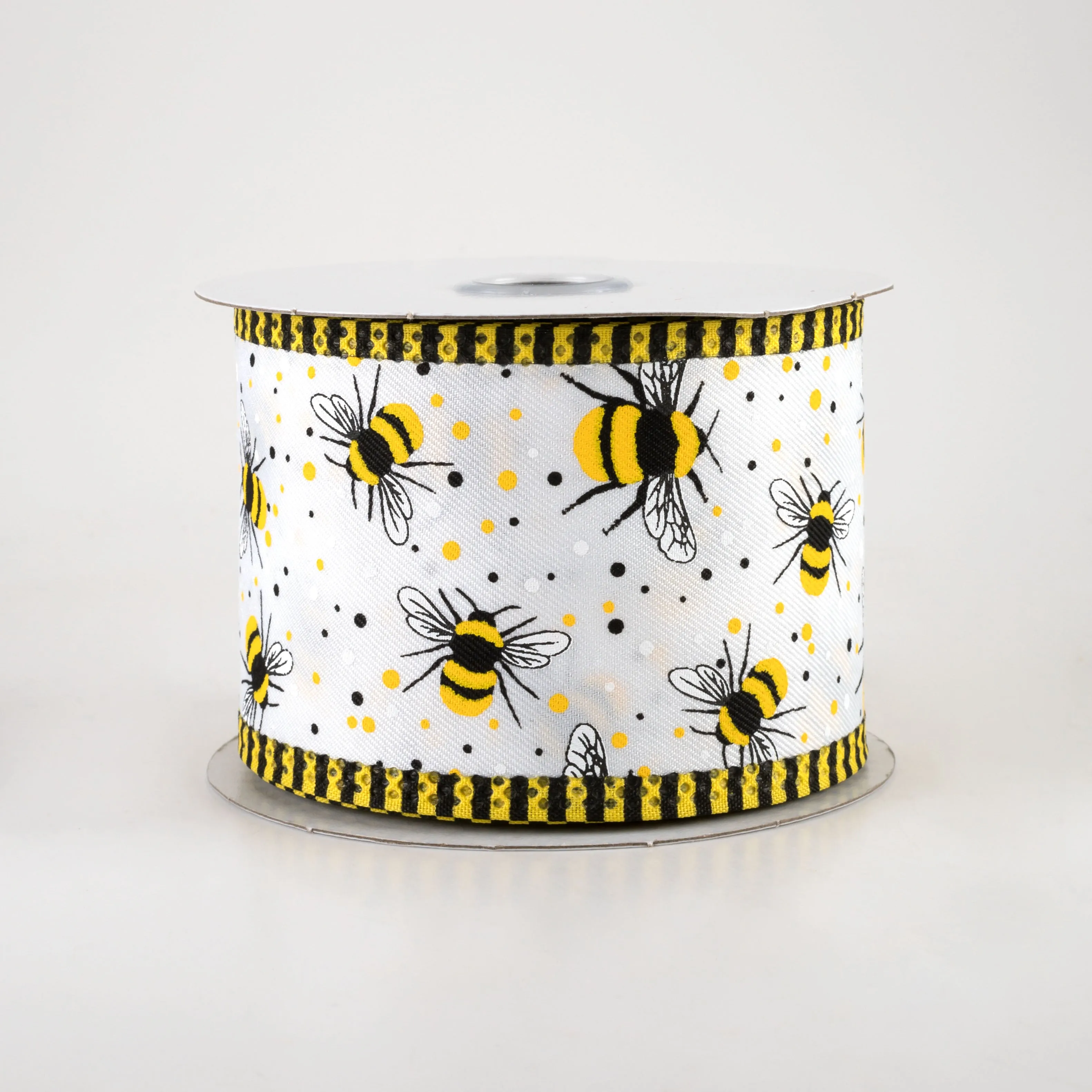 2.5" Bumble Bee Stripe Edge Ribbon: White (10 Yards)