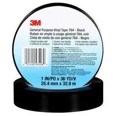 3M™ General Purpose Vinyl Tape 764, Black, 1 in x 36 yd, 5 mil, 36 Roll/Case, Individually Wrapped Conveniently Packaged