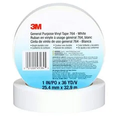 3M™ General Purpose Vinyl Tape 764, White, 1 in x 36 yd, 5 mil, 36 Roll/Case, Individually Wrapped Conveniently Packaged