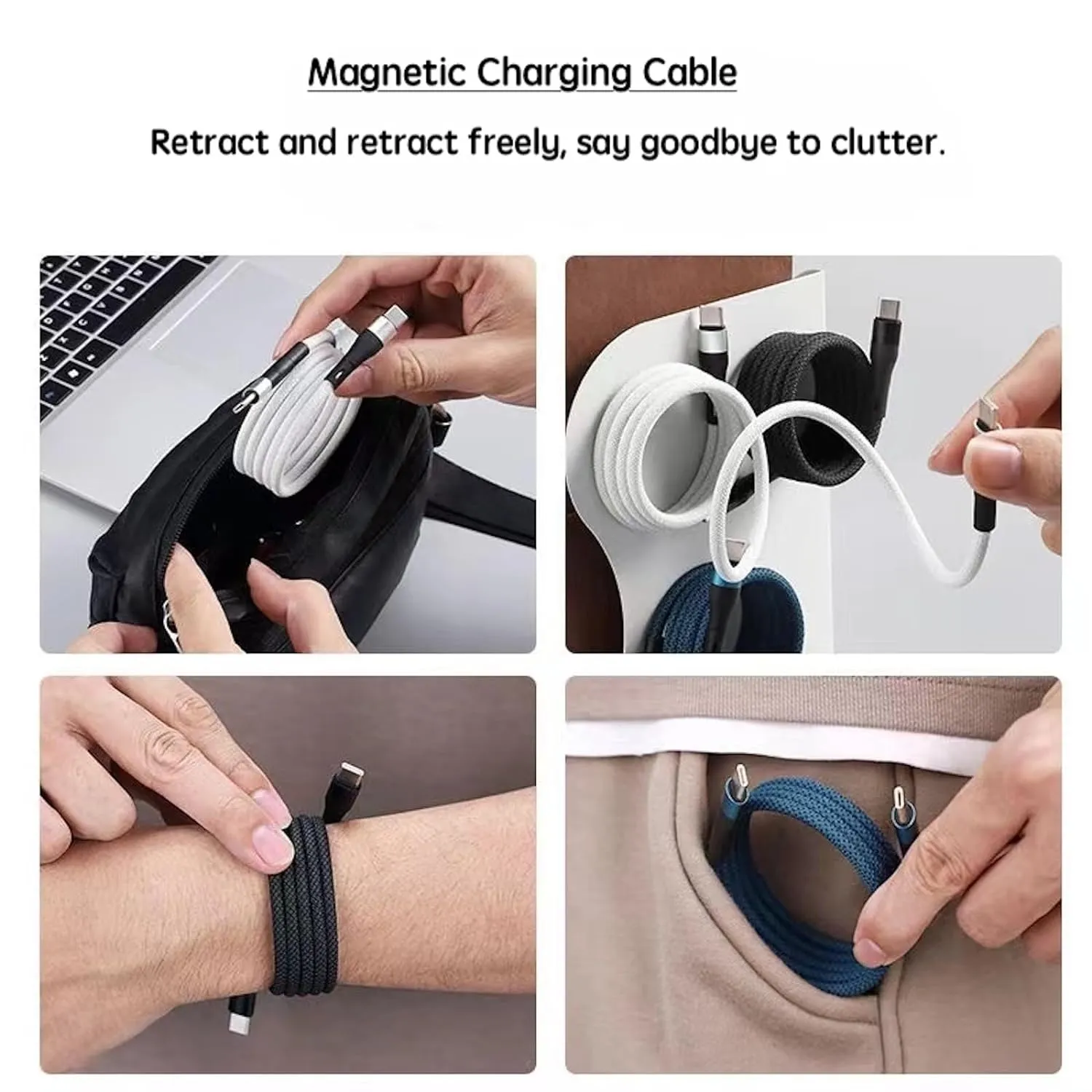 Anti Tangles 60W Type-C to C Magnetic Charge Cable-White