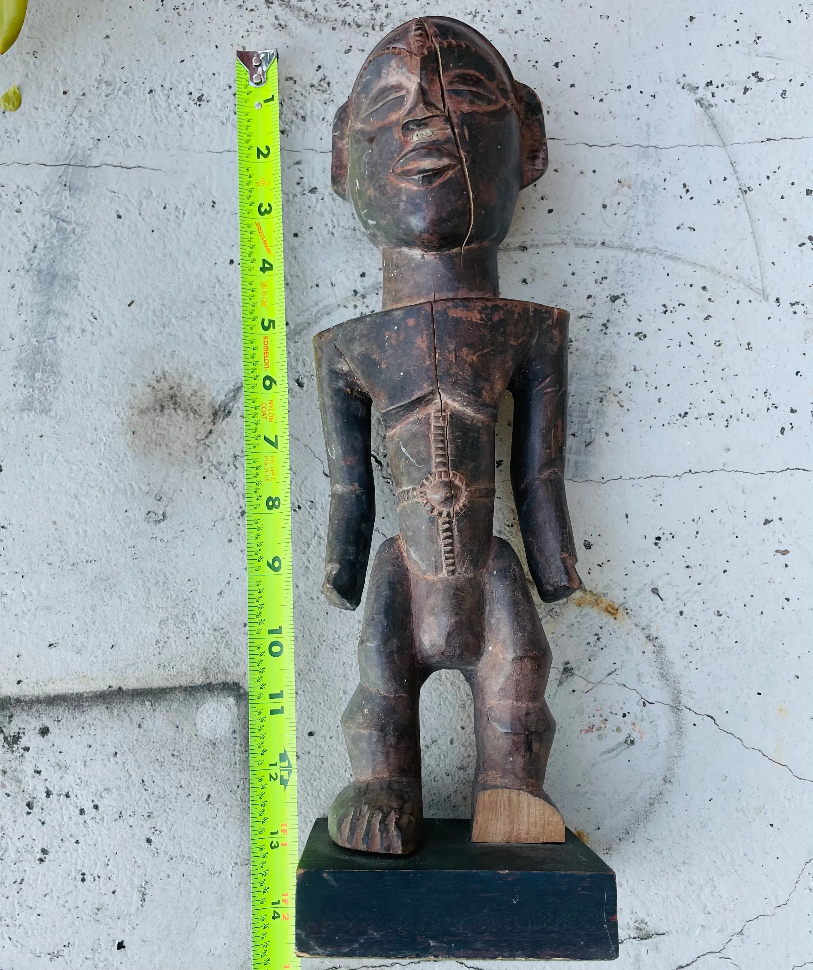 Antique Wood Carved African Ethnic Tribal Folk Art Man Mounted Figurine Carving