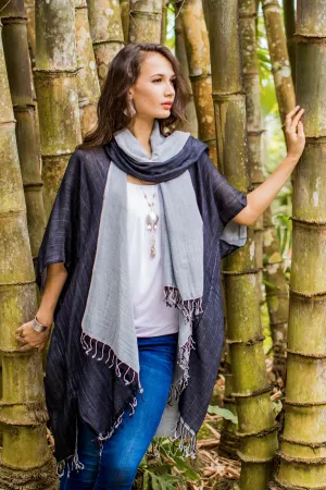 Artisan Crafted 100% Cotton Black and Grey Jacket and Scarf - Monochromatic | NOVICA