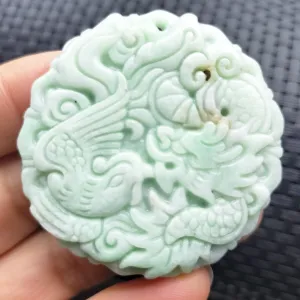 Certified Light Green Natural Type A Jade Jadeite Carved Dragon Phoenix Pendant