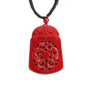 Cinnabar Pendant Antique Dragon and Phoenix Double Side Carving Pendant