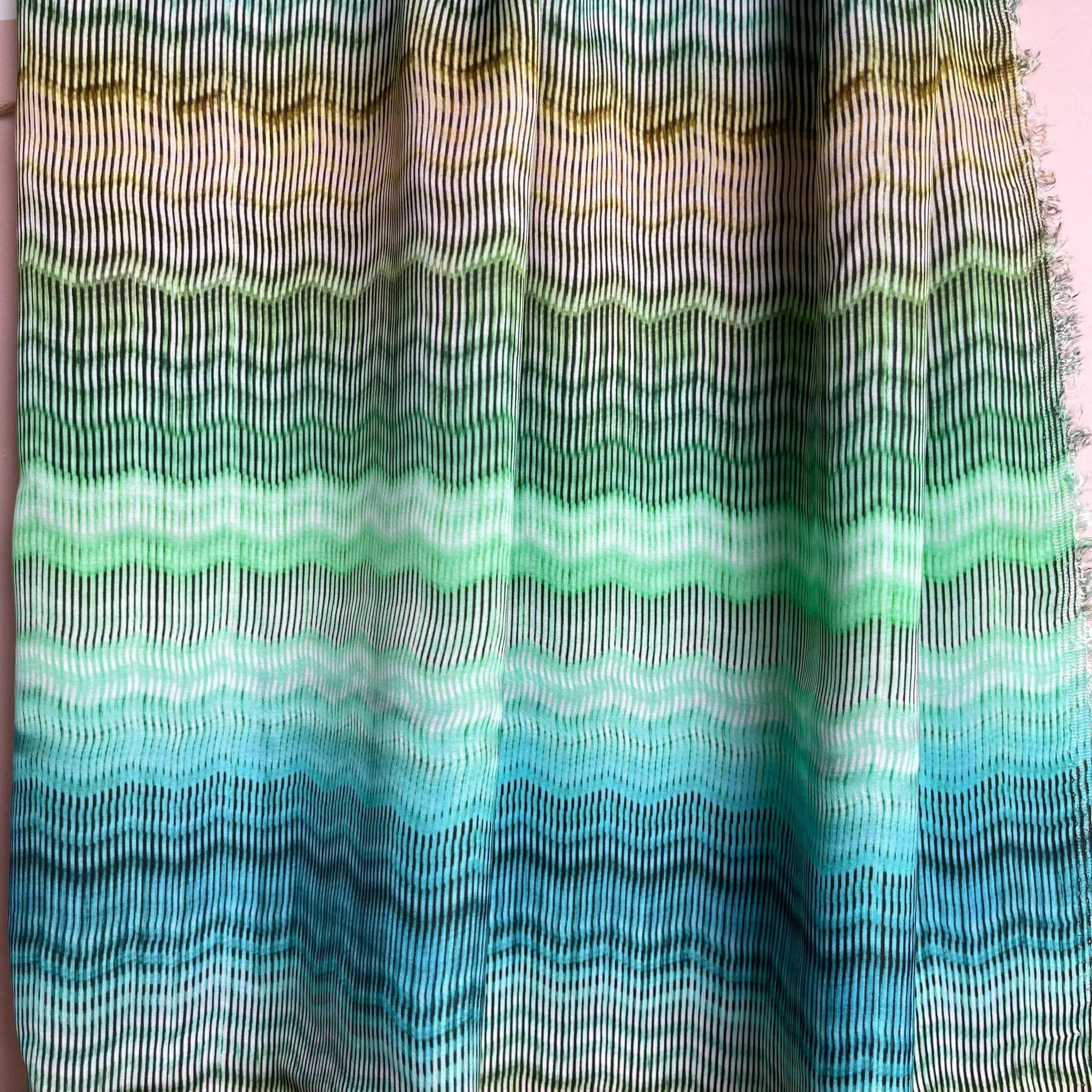 Hazy Waves in Ocean Viscose Sateen Fabric