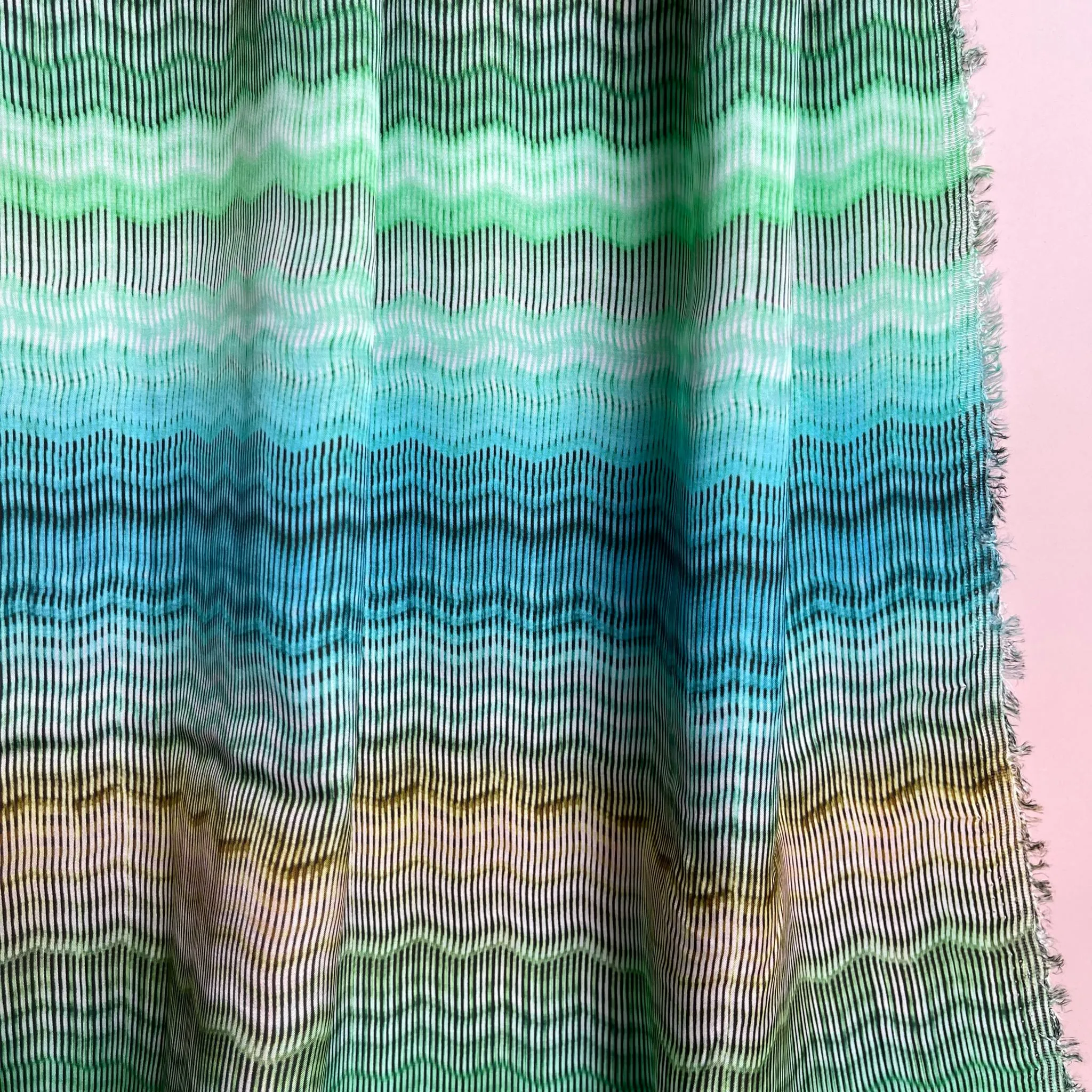 Hazy Waves in Ocean Viscose Sateen Fabric