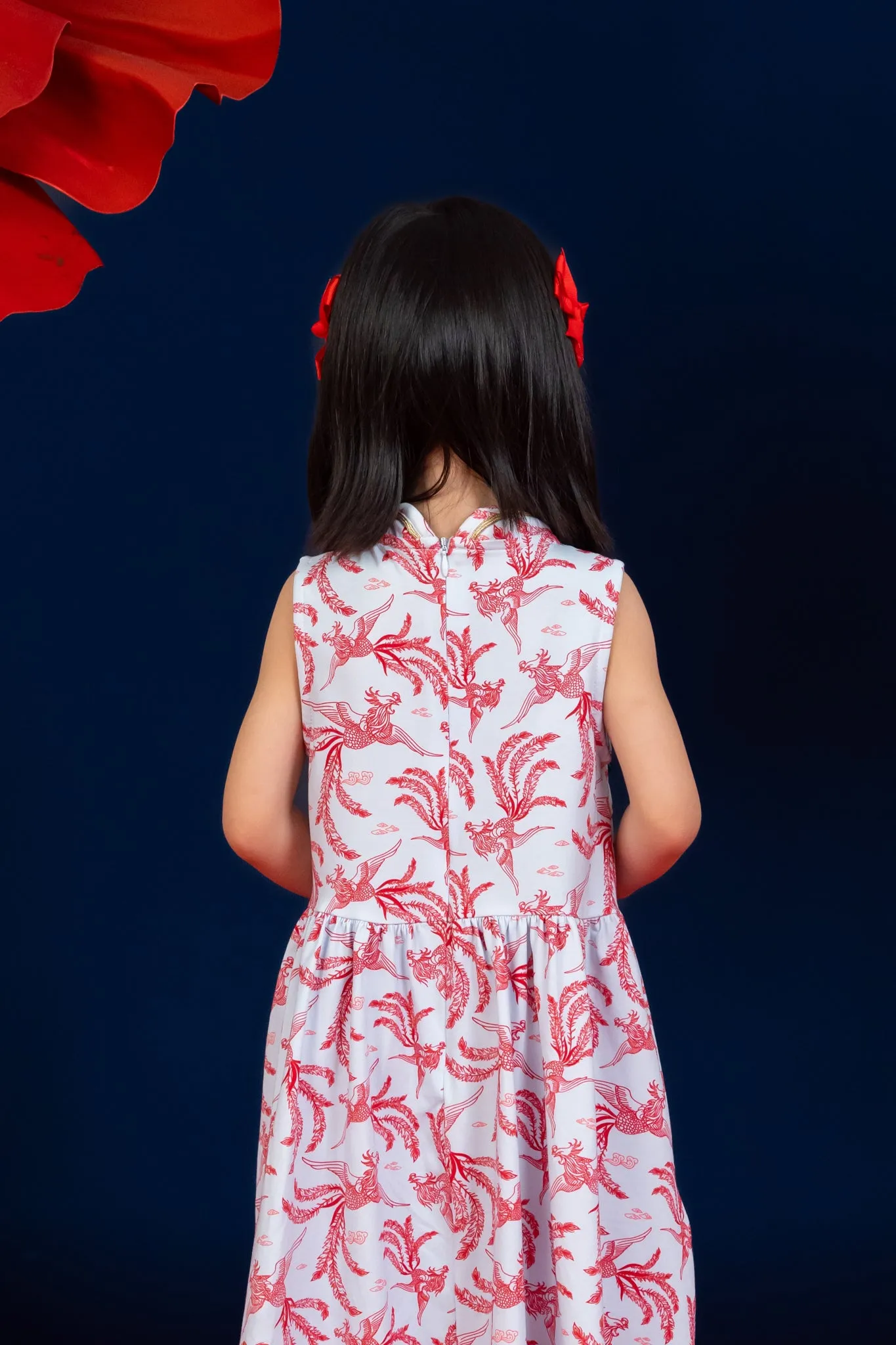 Jersey Luna Cheongsam - Blue-Red Phoenix