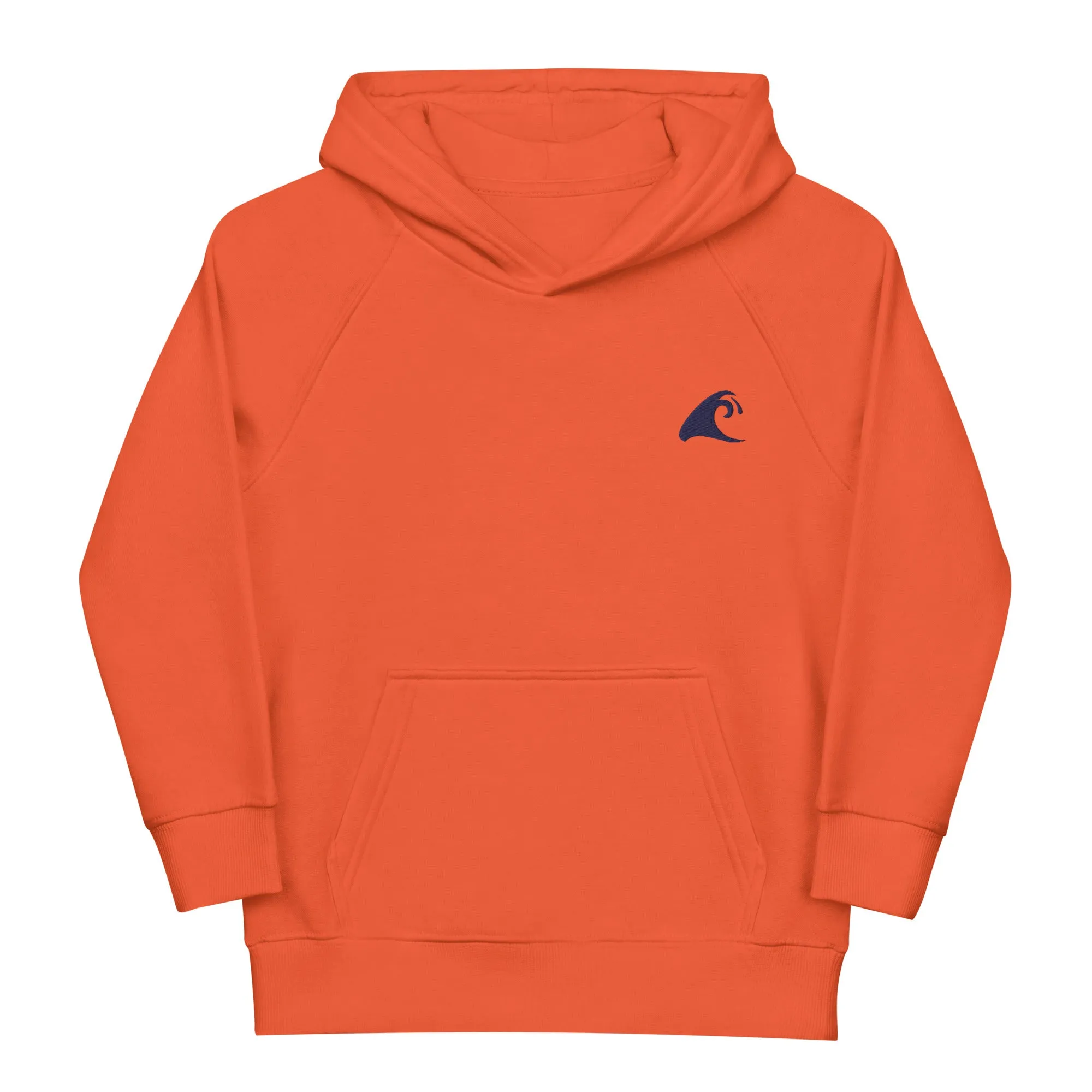 Kids Orange Eco Organic Hoodie with Extremely Stoked®️ Navy Blue Epic Wave Logo