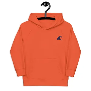 Kids Orange Eco Organic Hoodie with Extremely Stoked®️ Navy Blue Epic Wave Logo