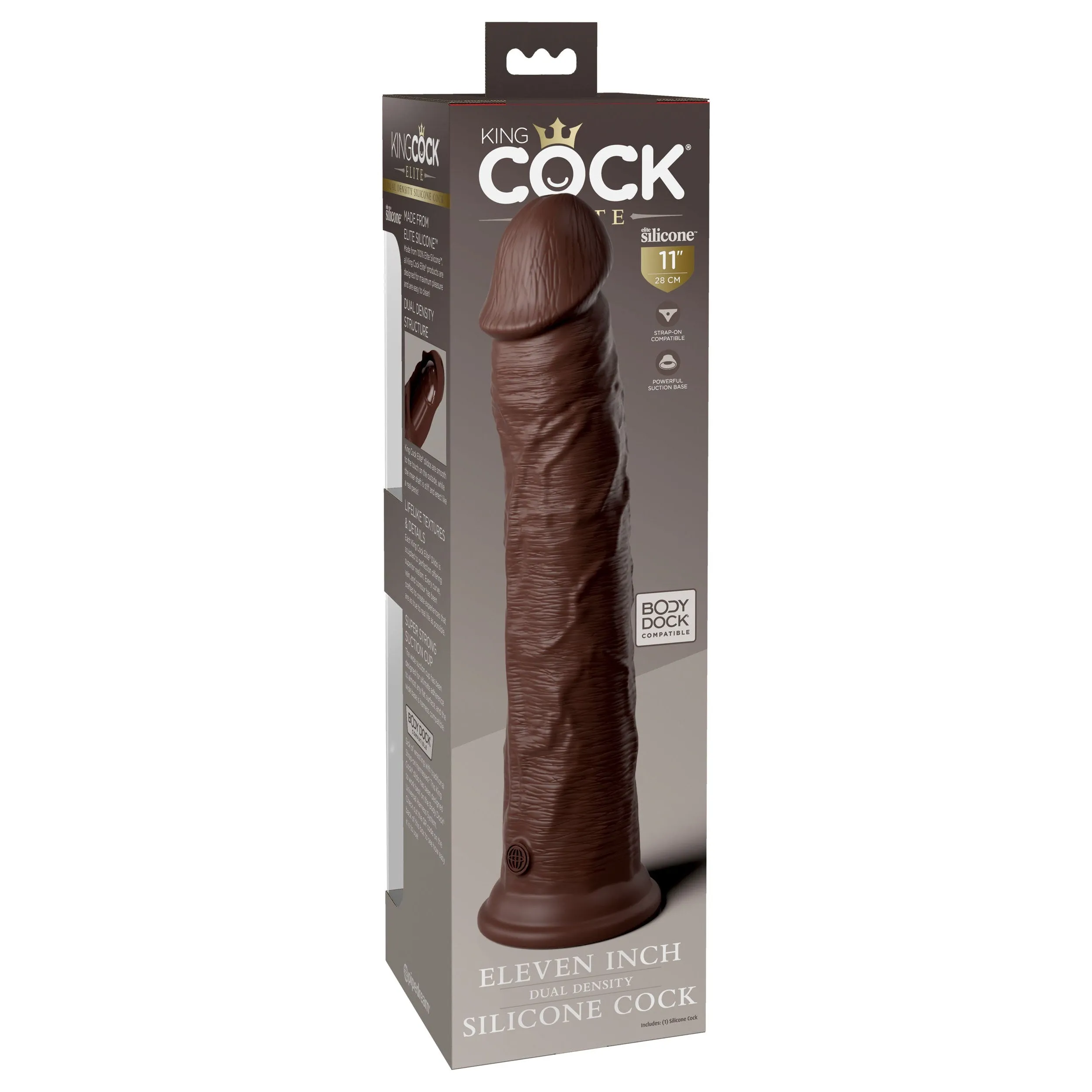 King Cock Elite 11 Inch Silicone Dual Density Cock - Brown