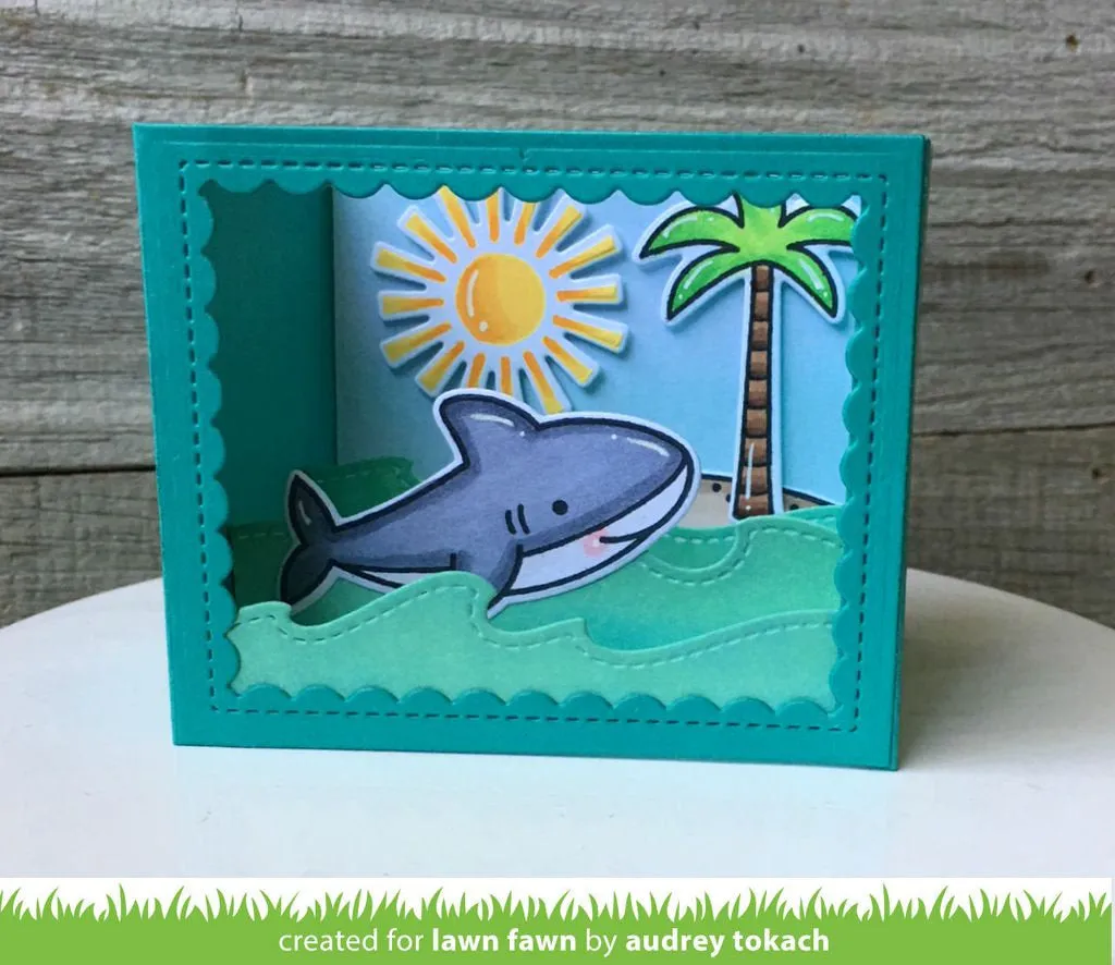 Lawn Fawn - Lawn Cuts - Dies - Shadow Box Card Ocean Add-On