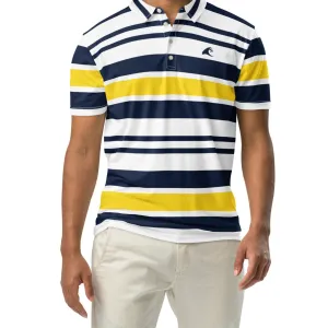 Men’s Navy Blue, Yellow and White Classic Surf Stripes Polo Shirt -Slim Fit