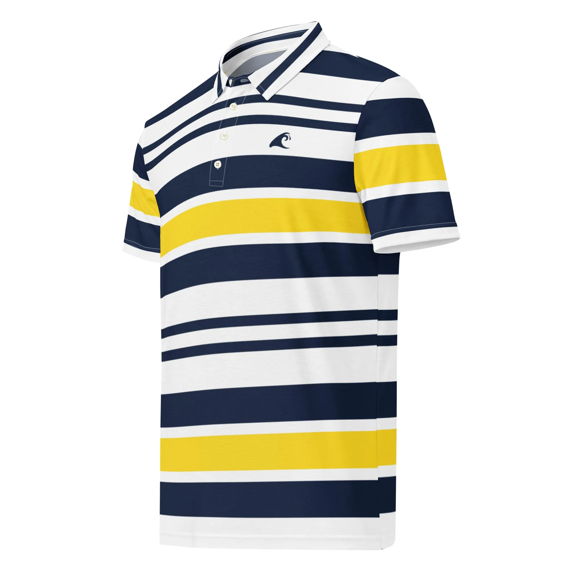 Men’s Navy Blue, Yellow and White Classic Surf Stripes Polo Shirt -Slim Fit