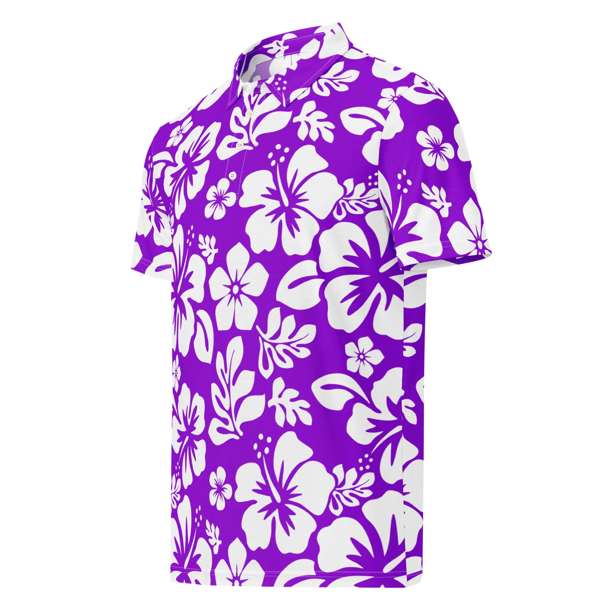 Men’s Purple and White Hawaiian Aloha Polo Shirt -Slim Fit