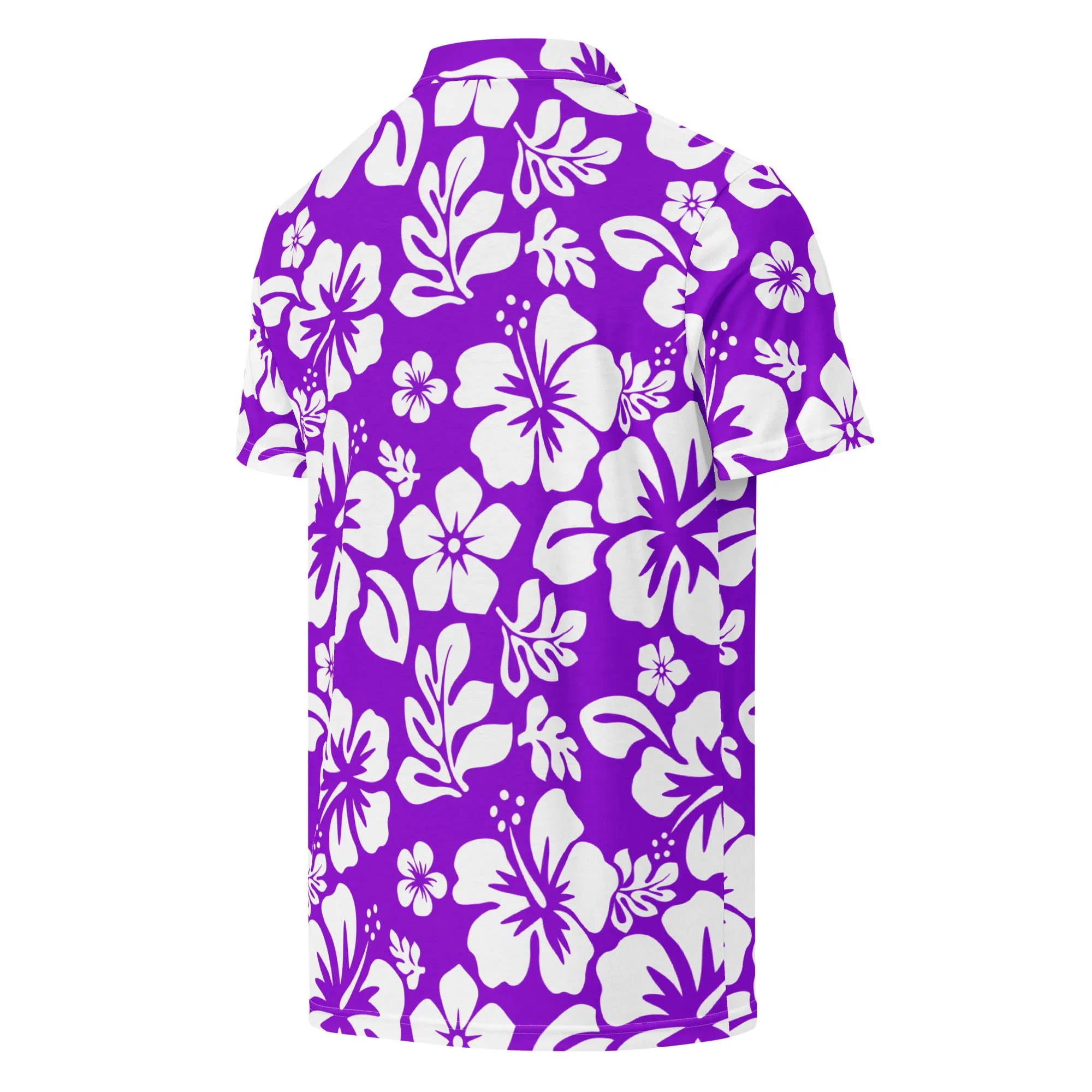 Men’s Purple and White Hawaiian Aloha Polo Shirt -Slim Fit