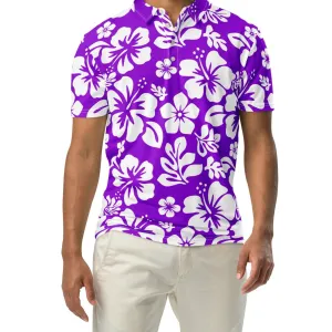 Men’s Purple and White Hawaiian Aloha Polo Shirt -Slim Fit