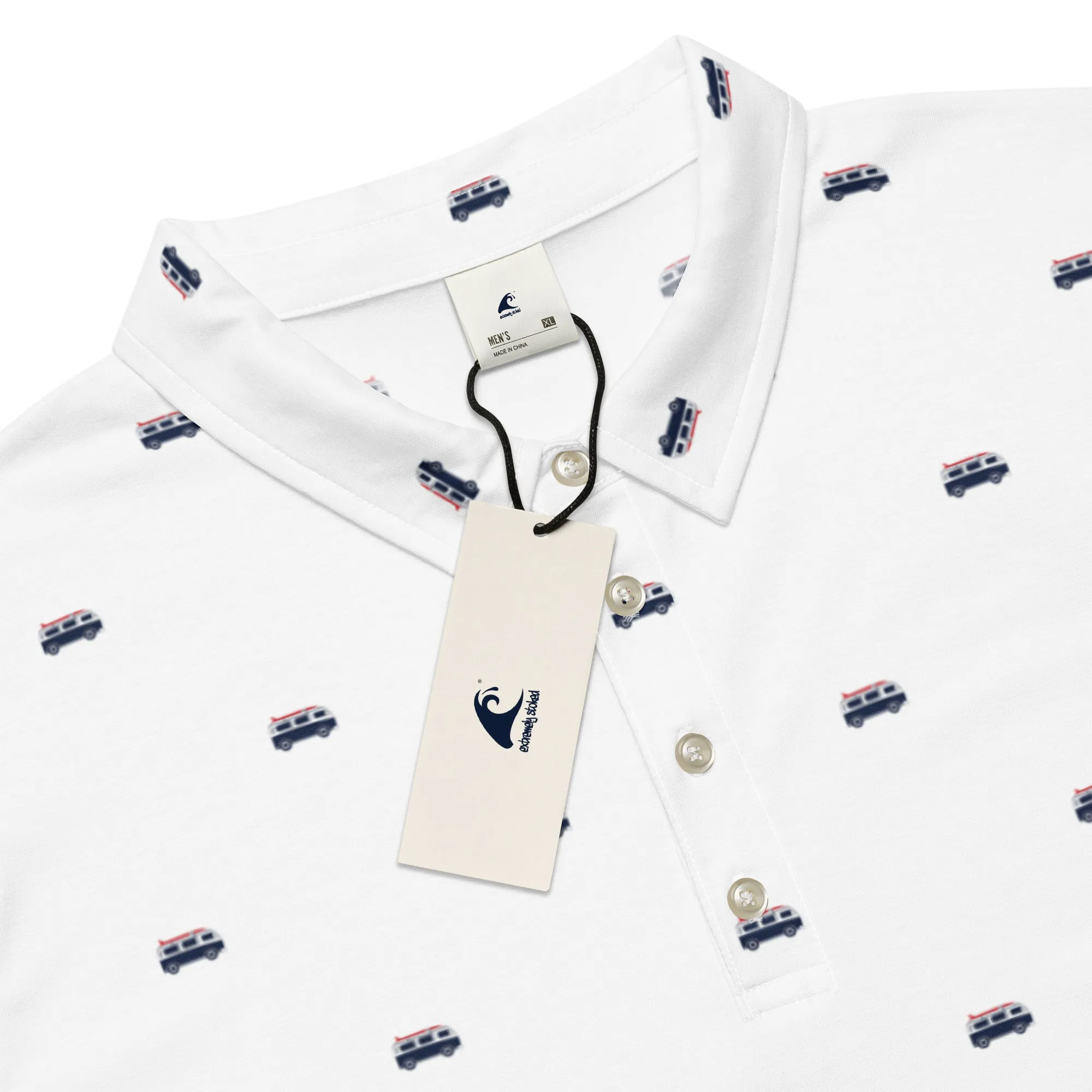 Men's Red, White and Navy Blue Classic Surf Bus Polo Shirt