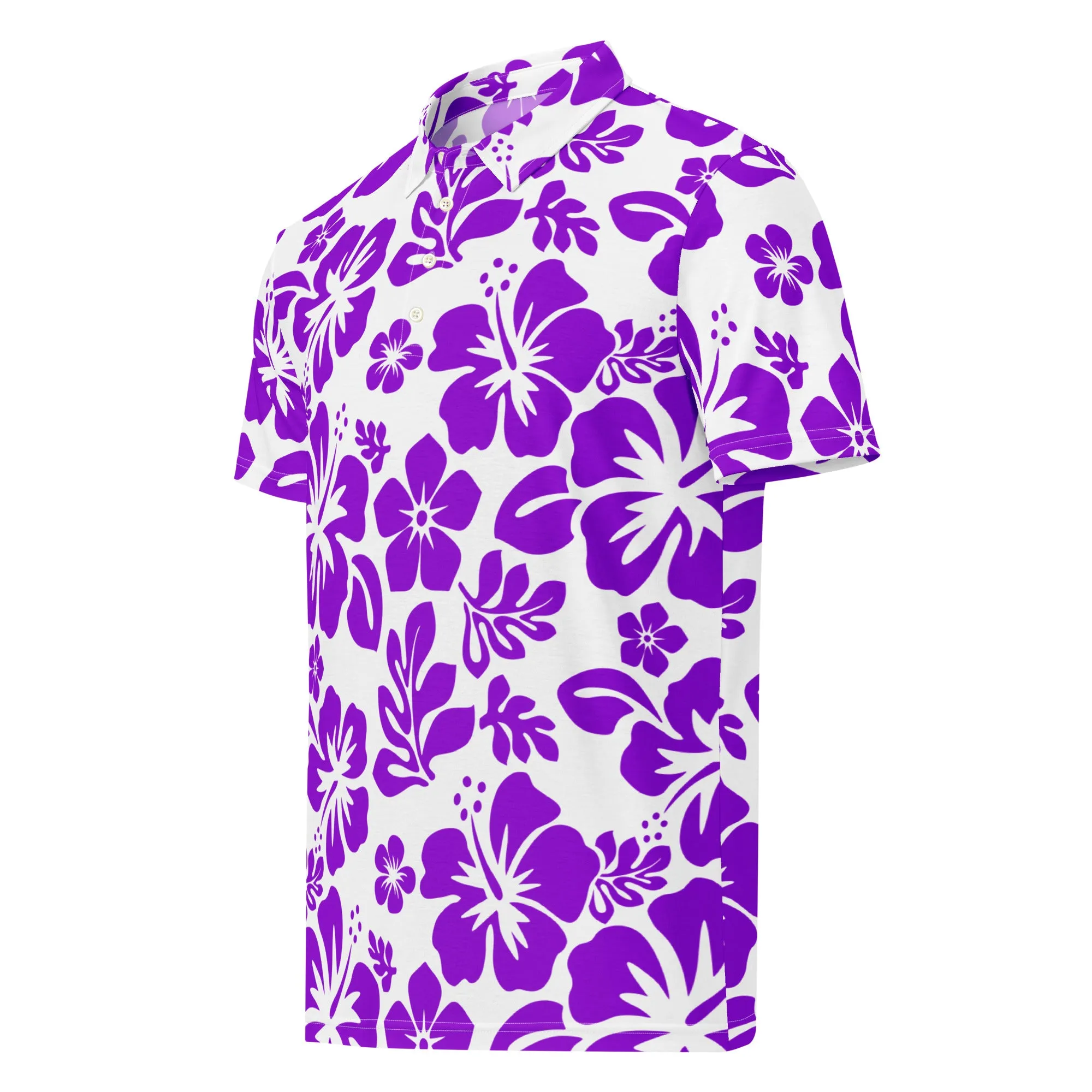 Men’s White and Purple Hawaiian Aloha Polo Shirt -Slim Fit