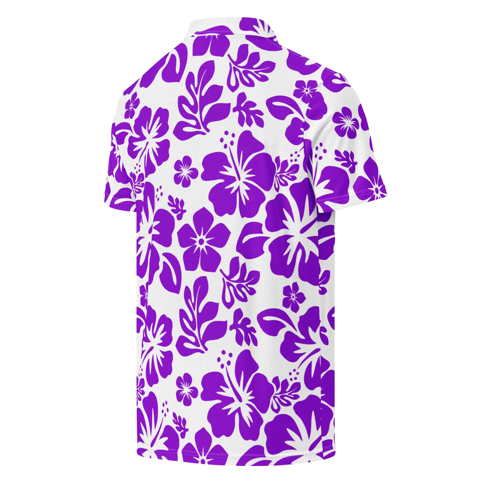 Men’s White and Purple Hawaiian Aloha Polo Shirt -Slim Fit