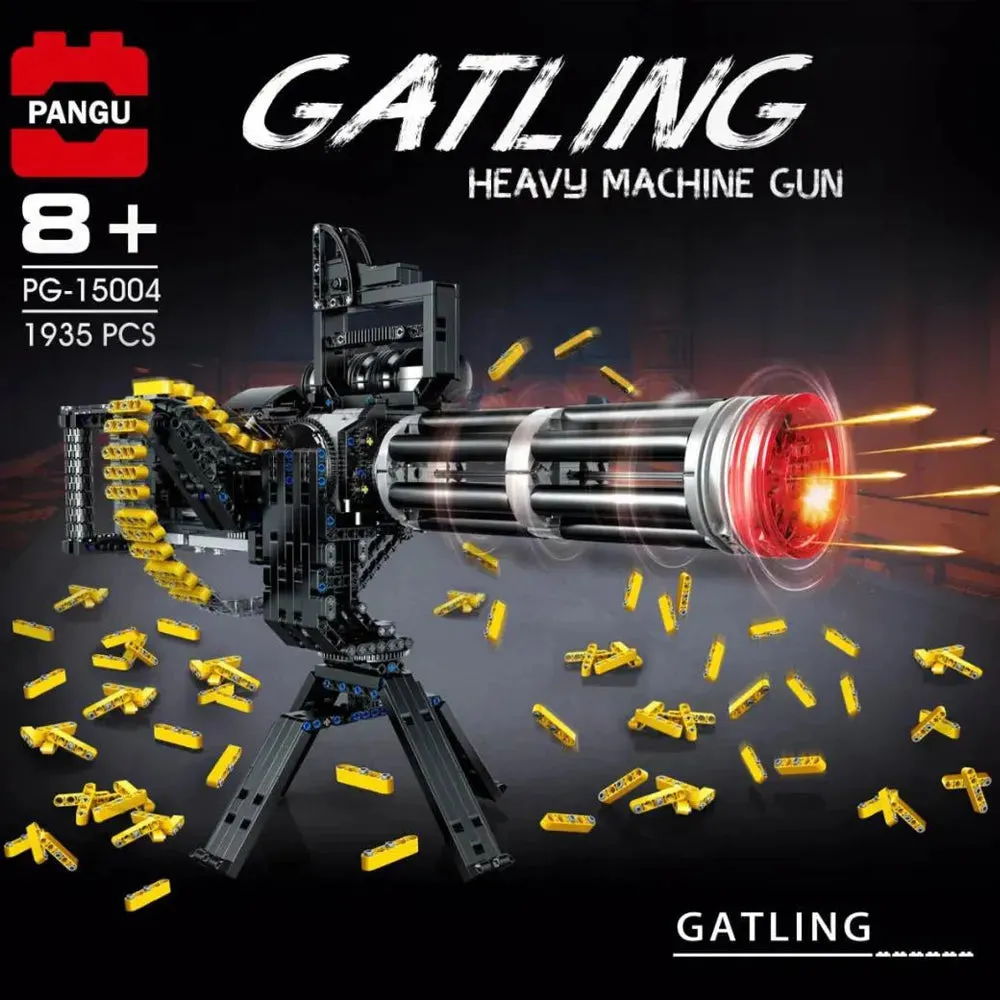 MOC Motorized Gatling Heavy Machine Gun Bricks Toy 15004