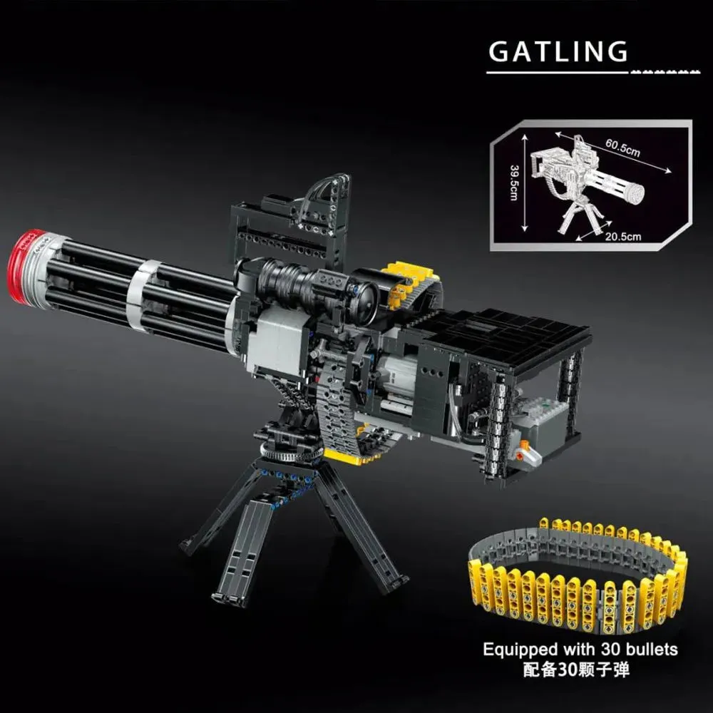 MOC Motorized Gatling Heavy Machine Gun Bricks Toy 15004