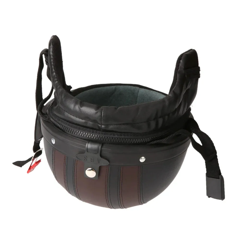 Motorcycle Scooter Open Face Half Leather Helmet with Visor UV Goggles Retro Vintage Style 54-60cm