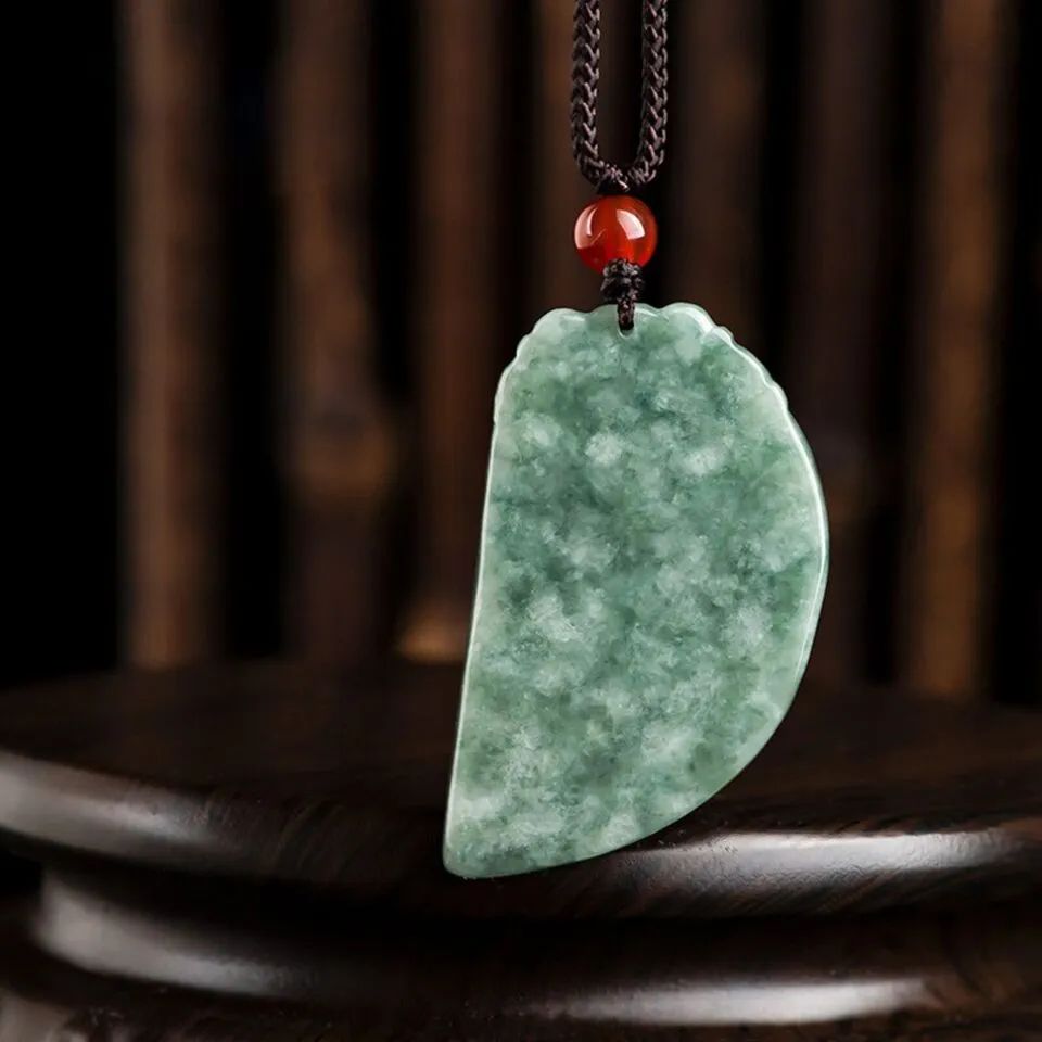 Natural Grade A Jade Jadeite Couple Green Dragon Phoenix Half Circle Pendant PAIR Necklace