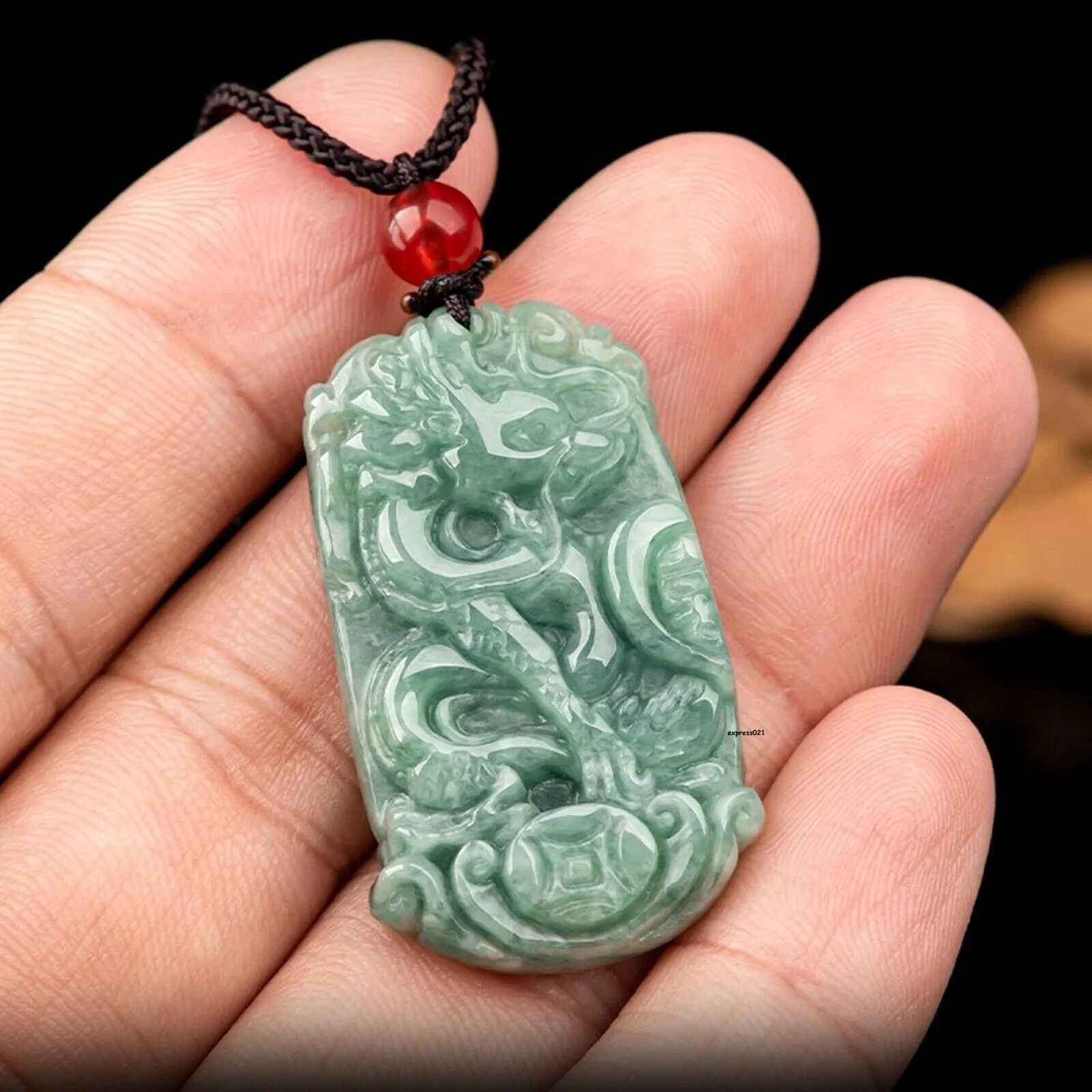 Natural Grade A Jade Jadeite Lucky Dragon Phoenix Couple Pendant PAIR