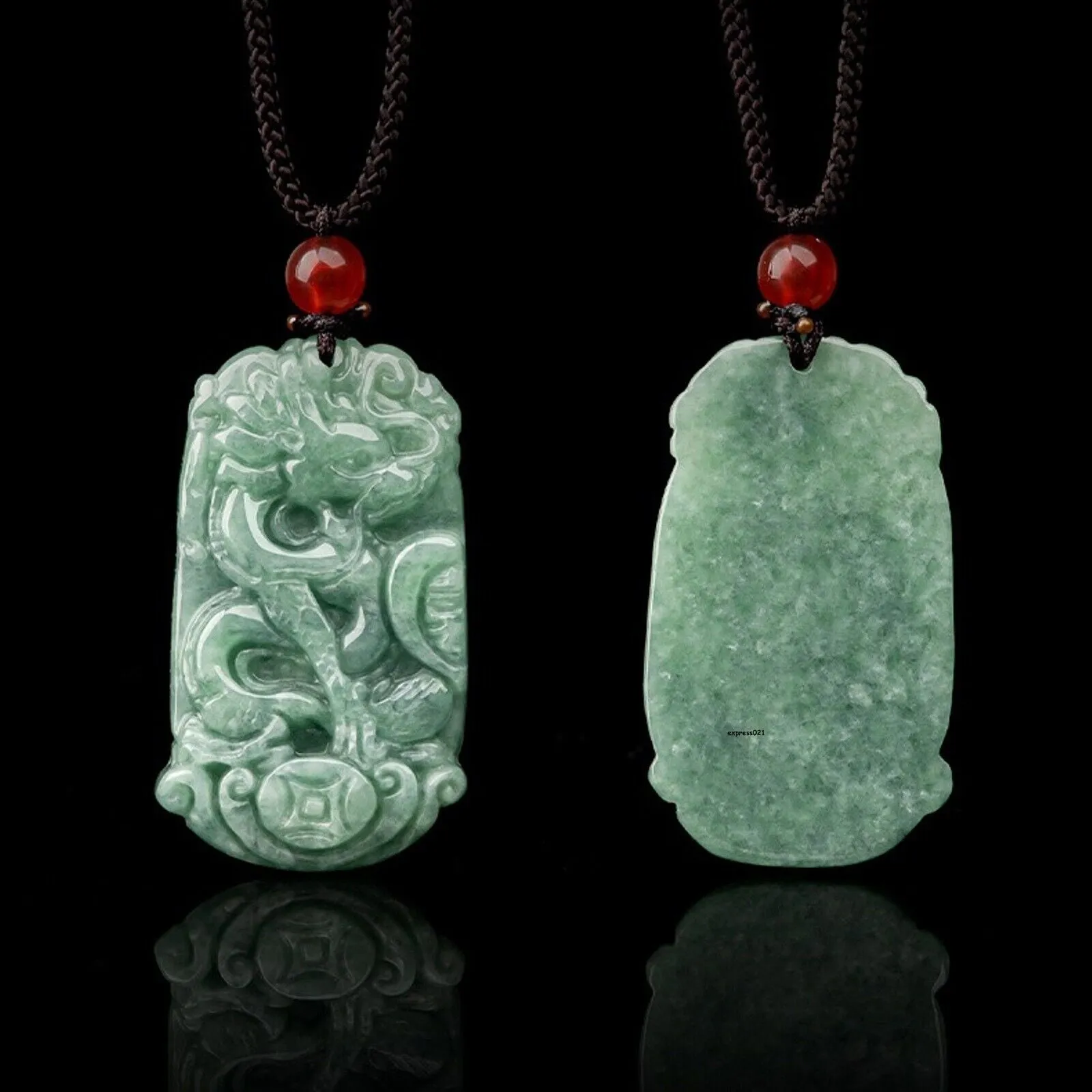 Natural Grade A Jade Jadeite Lucky Dragon Phoenix Couple Pendant PAIR