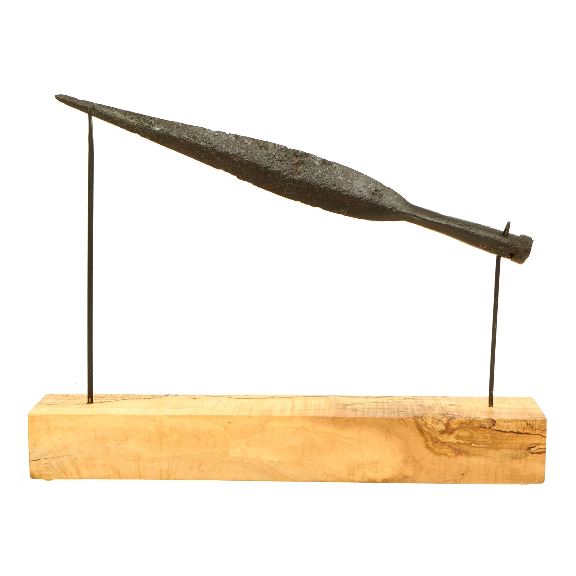 Original 2nd - 3rd Century AD Ancient Celtic “La Tene” Socketed Spearhead / Roman Light Cavalry Spearhead on Display Base - Recovered in Central Europe