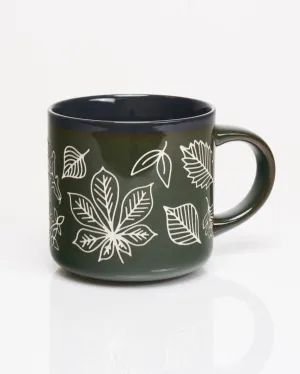 Pressed Leaves Hand Carved 15 oz Ceramic Mug