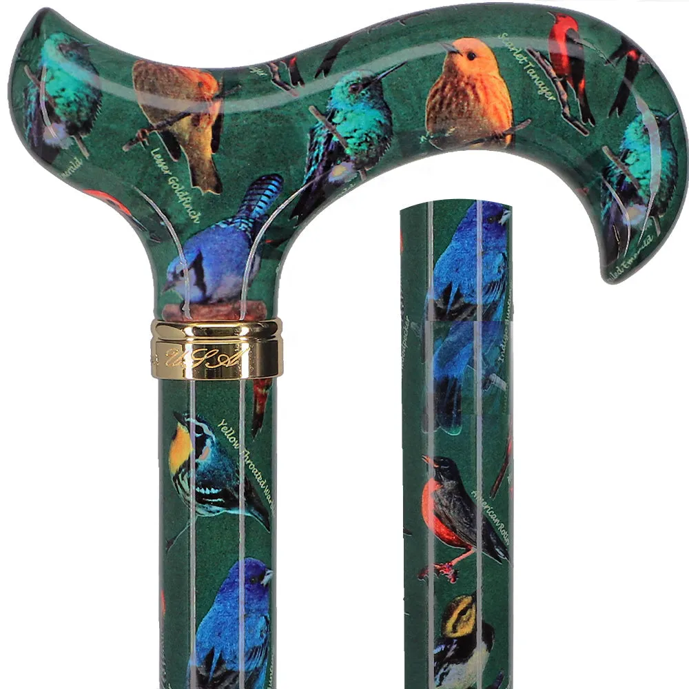 Scratch and Dent American Songbird Designer Adjustable Derby Walking Cane with Engraved Collar V1726