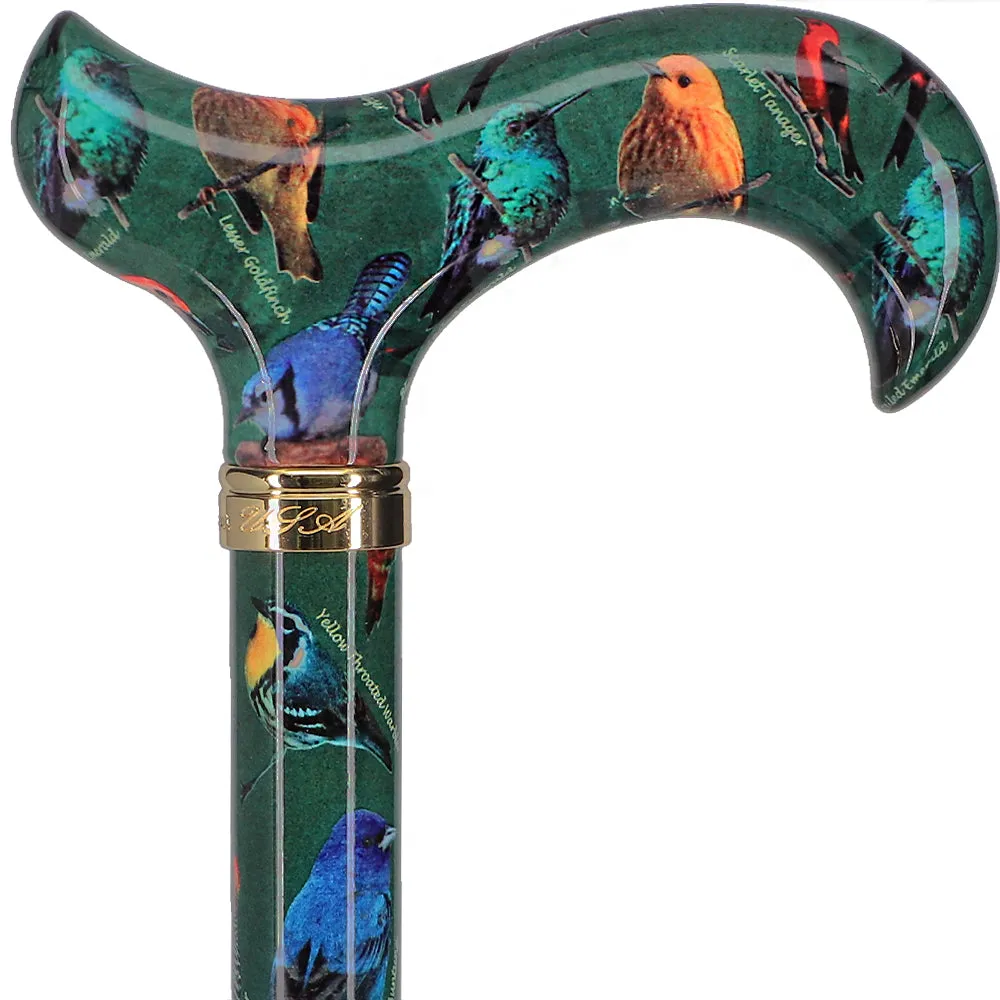 Scratch and Dent American Songbird Designer Adjustable Derby Walking Cane with Engraved Collar V1726