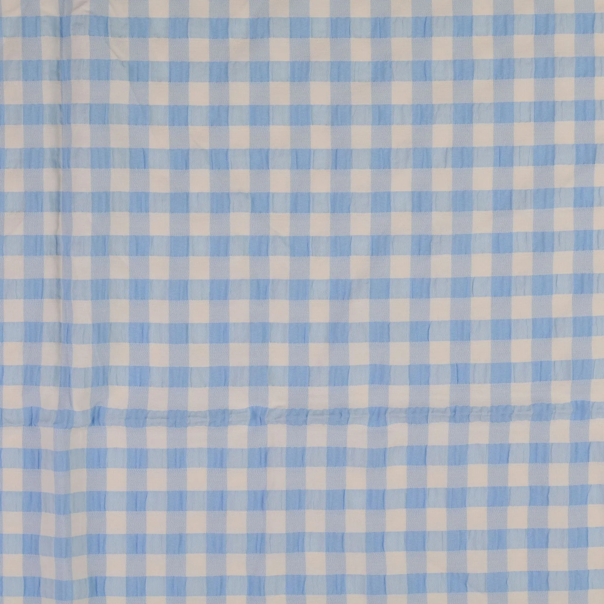 Sky Blue Gingham Viscose Seersucker Fabric