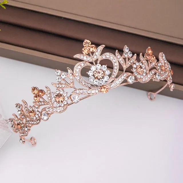 Trendy Rose Gold Rhinestone Crystal Crown Bridal Wedding Hair Accessory