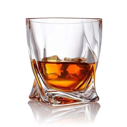 Twist Whiskey Aesthetic Glasses Set of 2. Ultra Clarity Glass Rocks Tumblers (10oz) by Van Daemon for Liquor, Bourbon or Scotch. Perfectly Gift Boxed.