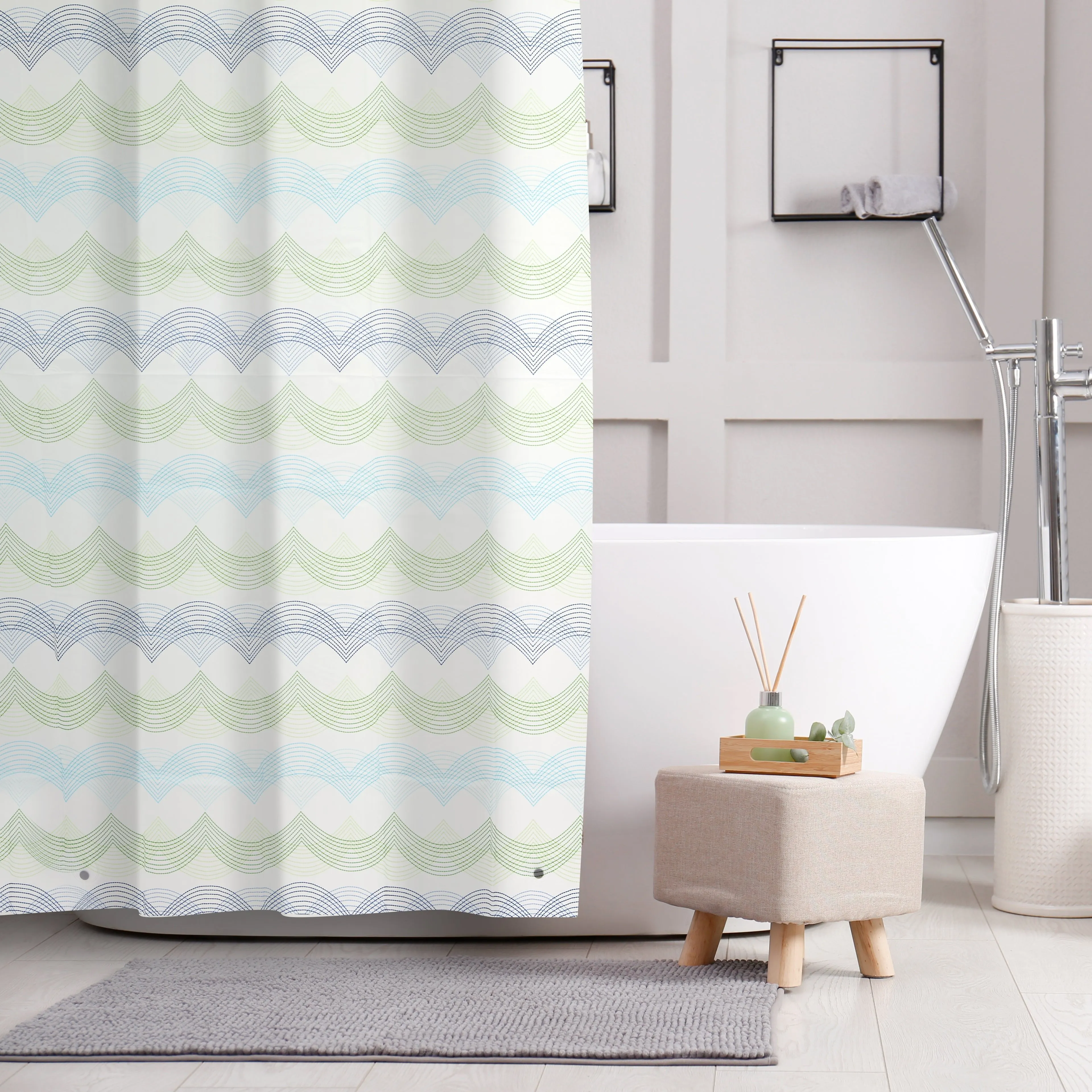 Waves PEVA Shower Curtain