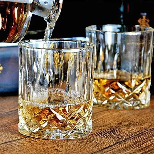 Whiskey Glasses Set of 4 11.5-ounce Stylish Old Fashion Rocks Tumblers Lead-free Glassware for Scotch Bourbon Cognac Brandy Cocktail