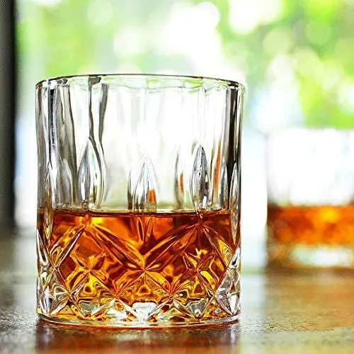 Whiskey Glasses Set of 4 11.5-ounce Stylish Old Fashion Rocks Tumblers Lead-free Glassware for Scotch Bourbon Cognac Brandy Cocktail