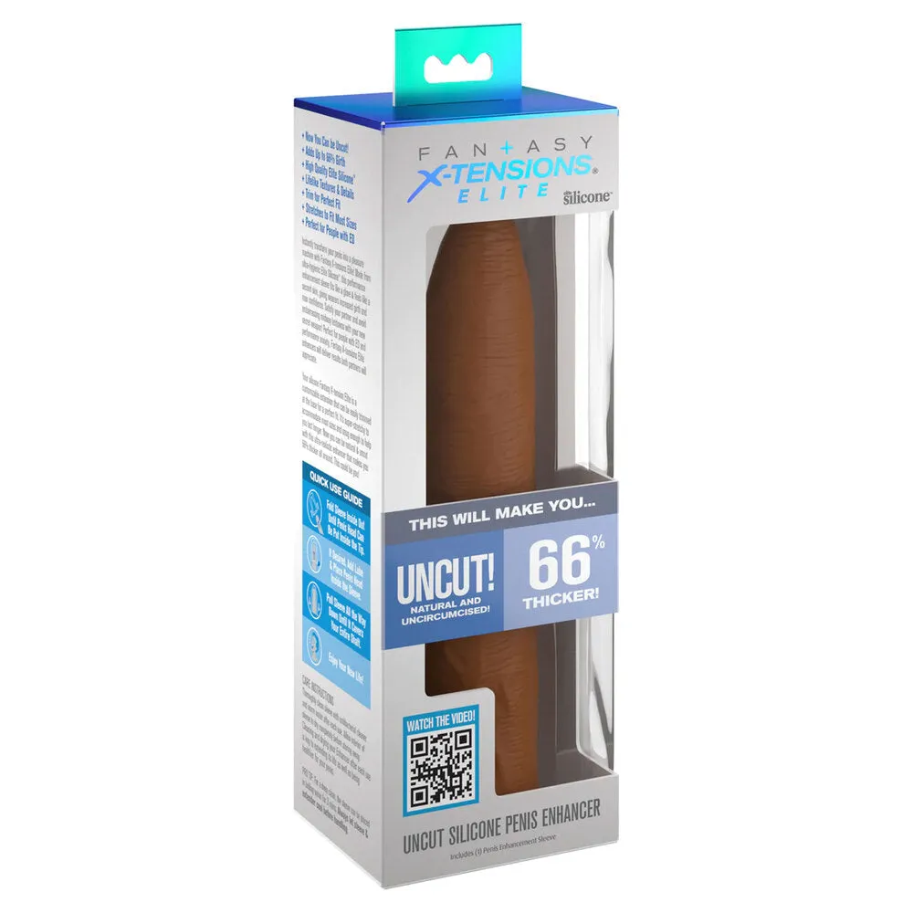 X-Tensions Elite 7 Inch Uncut Silicone Penis Enhancer Flesh Brown